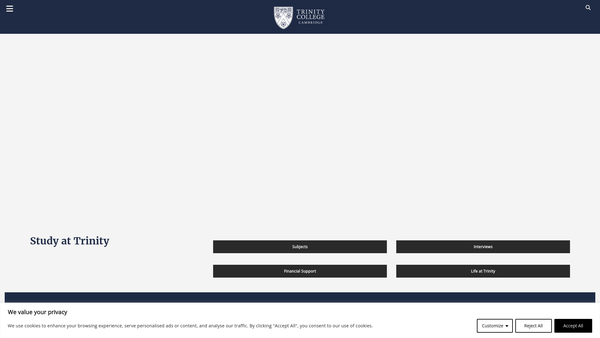 Screenshot of the Trinity College Cambridge website
