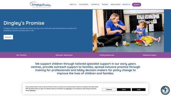 Screenshot of the Dingley Family And Specialist Early Years Centres website