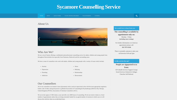 Screenshot of the Warwickshire Counselling Centre website