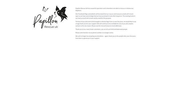 Screenshot of the Papillon Rescue UK website