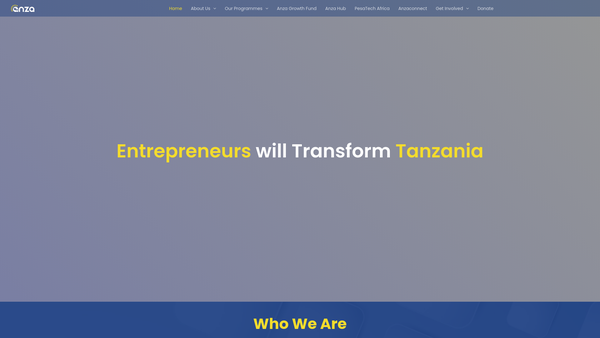 Screenshot of the Anza Entrepreneurs Limited website