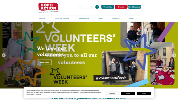 Screenshot of the Hope into Action UK website
