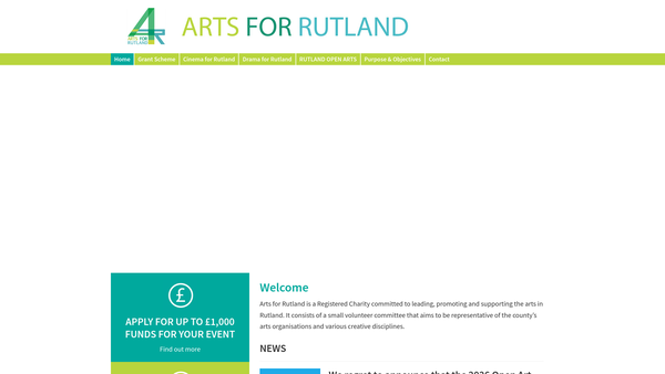 Screenshot of the Arts For Rutland website