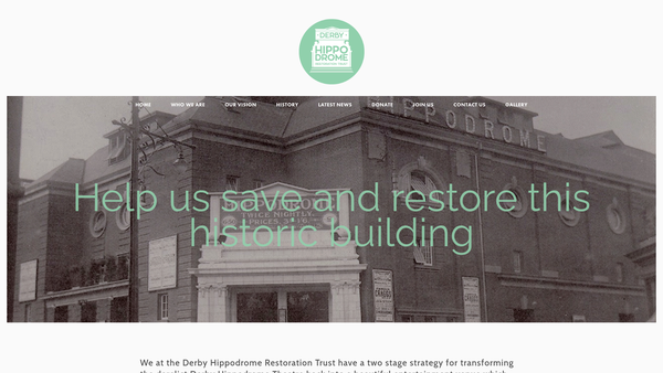 Screenshot of the The Derby Hippodrome Restoration Trust website