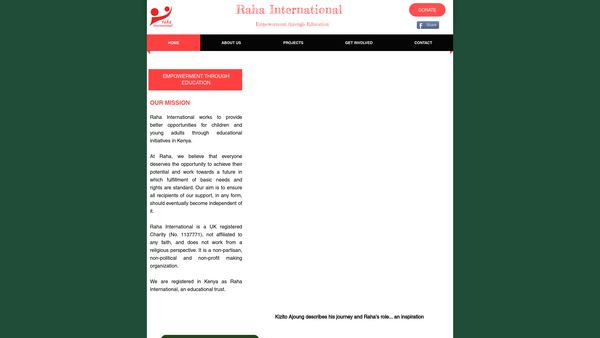 Screenshot of the Raha International website
