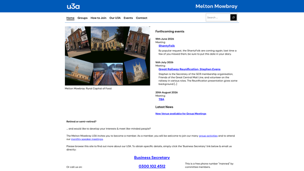 Screenshot of the Melton Mowbray U3A website