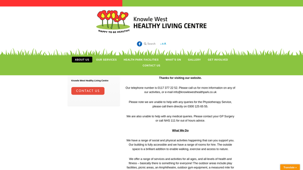 Screenshot of the Knowle West Health Park Company website