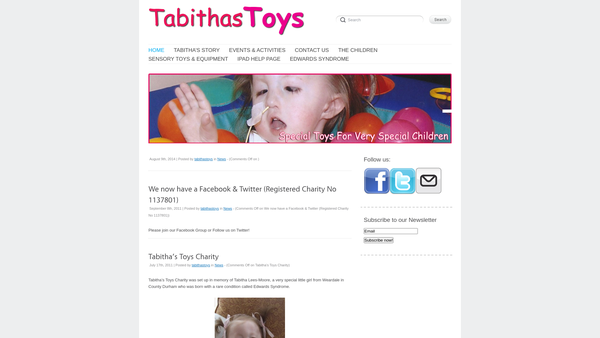 Screenshot of the Tabitha's Toys website