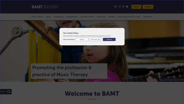 Screenshot of the British Association For Music Therapy website