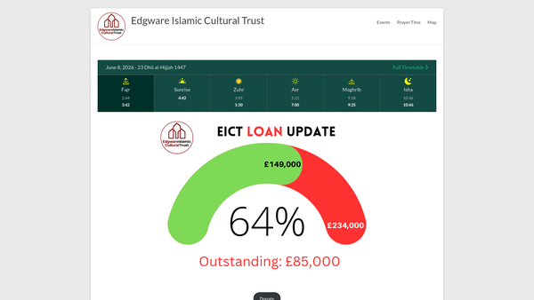 Screenshot of the Edgware Islamic Cultural Trust website
