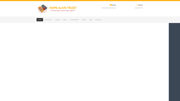 Screenshot of the Hope Alive Trust website