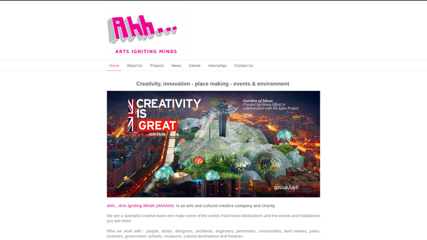 Screenshot of the Ahh... Arts Igniting Minds website