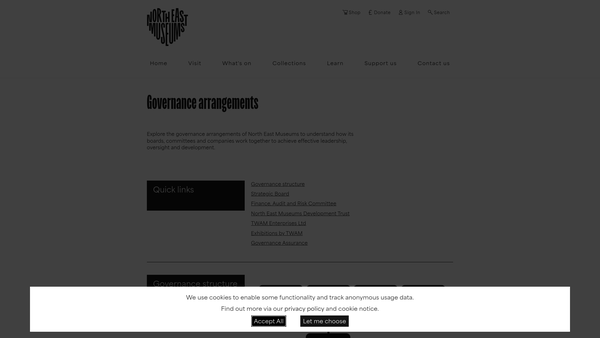 Screenshot of the North East Museums Development Trust website