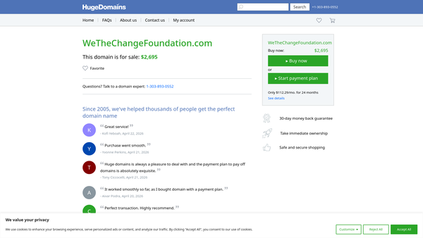 Screenshot of the "We The Change" Foundation website