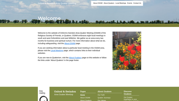Screenshot of the Oxford And Swindon Area Quaker Meeting Of The Religious Society Of Friends (Quakers) In Britain website