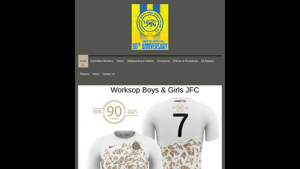 Screenshot of the Worksop Boys And Girls Club Junior Football Club website