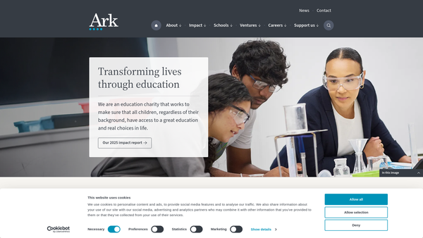Screenshot of the Ark UK Programmes website