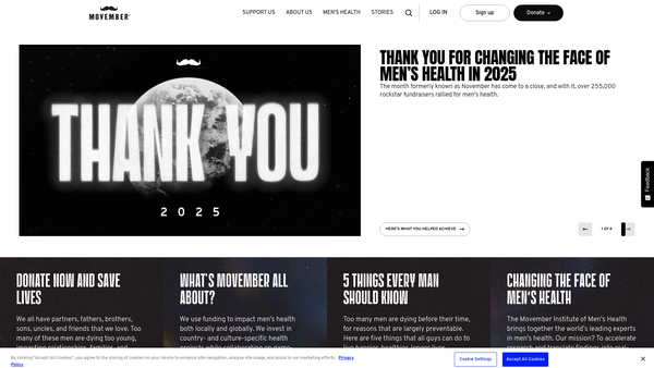 Screenshot of the Movember Europe website