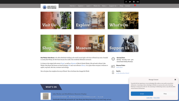 Screenshot of the The New Room/john Wesley's Chapel website