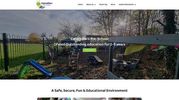 Screenshot of the Caterpillars Pre-School (Essex) website