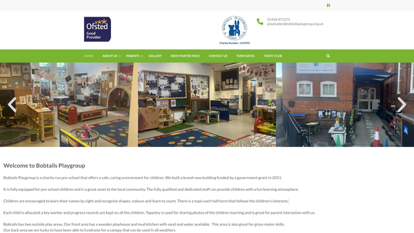 Screenshot of the Bobtails Playgroup & Teddy Club website