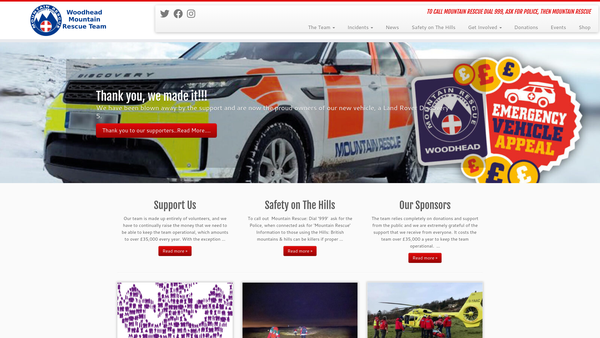 Screenshot of the Woodhead Mountain Rescue Team website