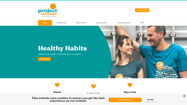 Screenshot of the Project Youth Cancer website