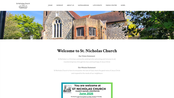 Screenshot of the The Parochial Church Council Of The Ecclesiastical Parish Of St Nicholas, Shepperton website