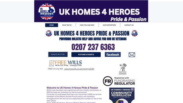 Screenshot of the UK Homes 4 Heroes Pride And Passion Ltd website