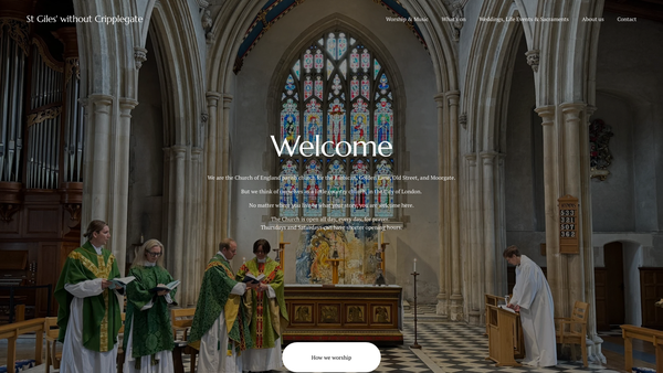 Screenshot of the The Parochial Church Council Of The Ecclesiastical Parish Of St. Giles' Cripplegate, With St. Bartholomew, Moor Lane, And St. Alphage, London Wall And website