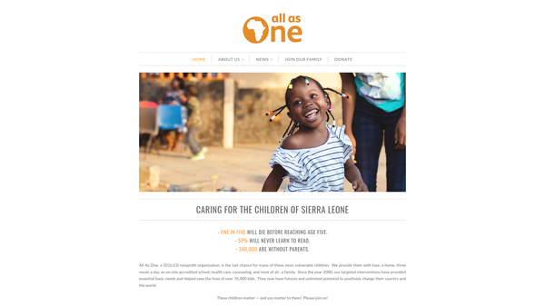 Screenshot of the All As One UK website