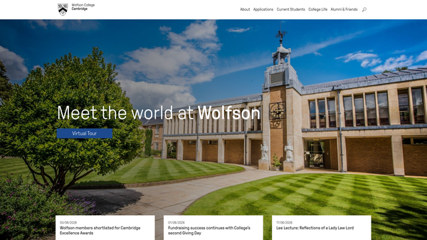 Screenshot of the The President And Fellows Of Wolfson College In The University Of Cambridge website