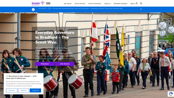 Screenshot of the Bradford North District Scout Council website