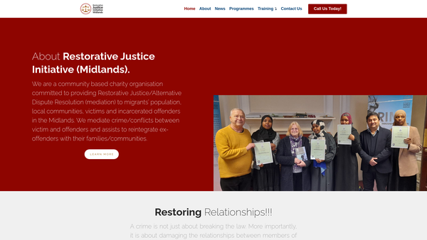 Screenshot of the Restorative Justice Initiative (Midlands) website