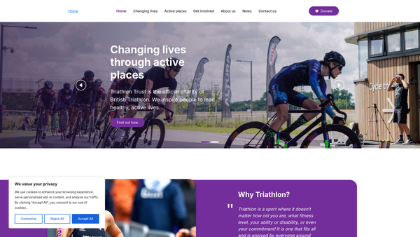 Screenshot of the British Triathlon Foundation Trust website