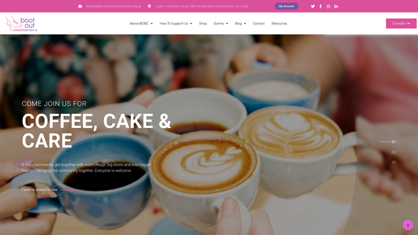 Screenshot of the Boot Out Breast Cancer website