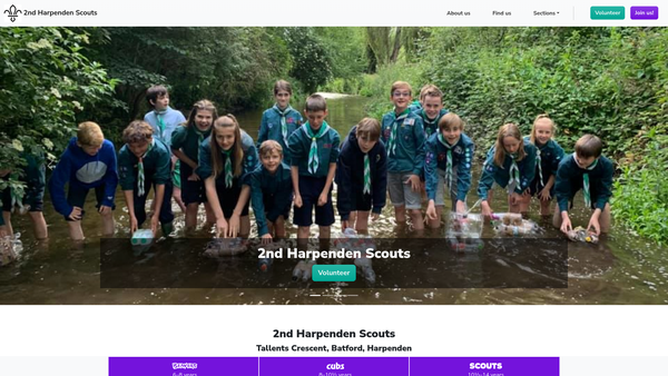 Screenshot of the 2nd Harpenden Scouts website
