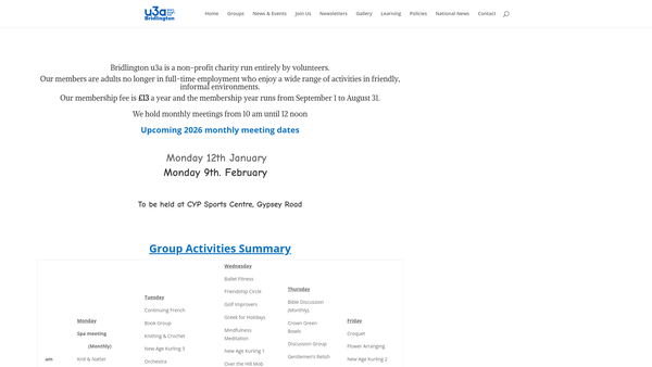 Screenshot of the Bridlington University Of The Third Age website