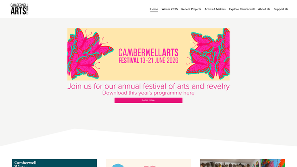 Screenshot of the Camberwell Arts Limited website