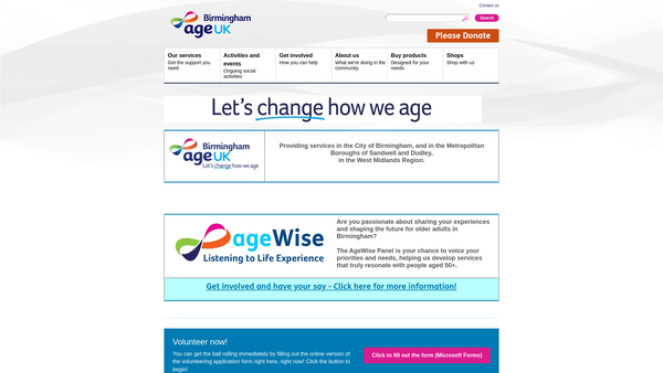 Screenshot of the Age UK Birmingham Limited website