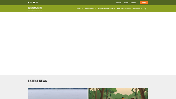 Screenshot of the Rainforest Foundation UK website