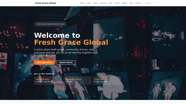Screenshot of the Fresh Grace Global Christian Centre website