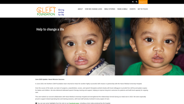 Screenshot of the Northern Cleft Foundation website