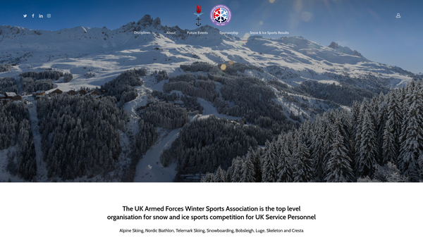 Screenshot of the UK Armed Forces Winter Sports Association website
