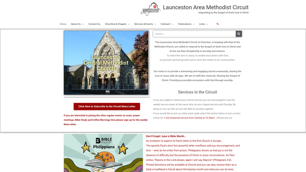 Screenshot of the Launceston Area Methodist Circuit website