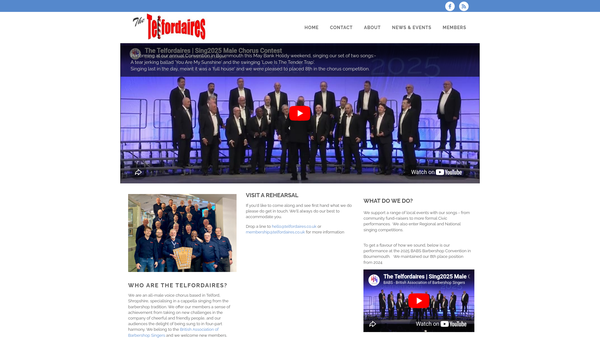 Screenshot of the Telford Barbershop Harmony Club website