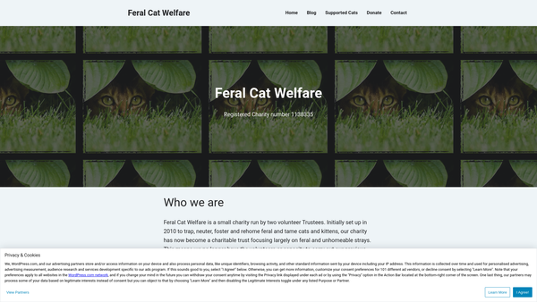 Screenshot of the Feral Cat Welfare website