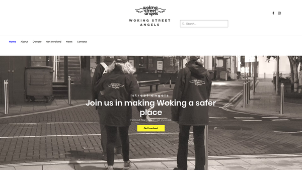 Screenshot of the Woking Street Angels website