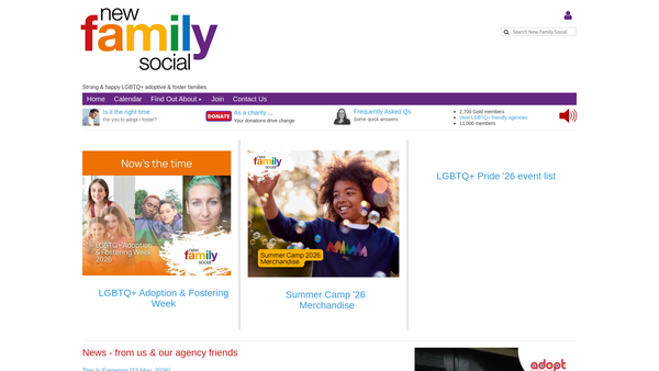 Screenshot of the New Family Social website
