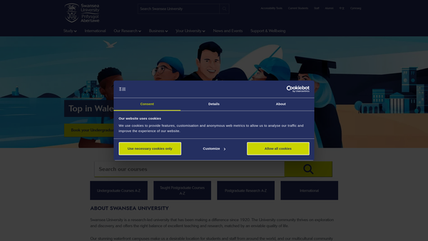 Screenshot of the Swansea University website